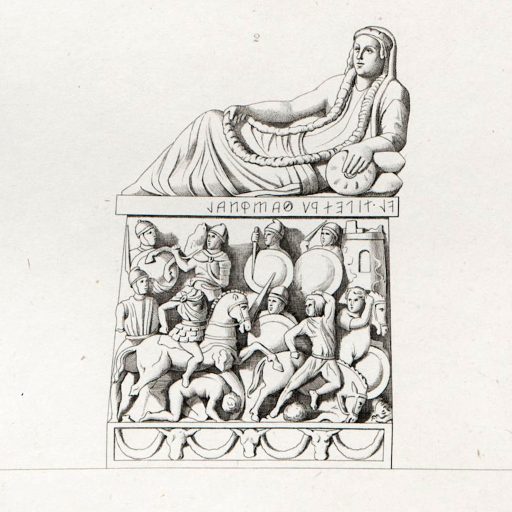 9 urna 74 Monumenti venuti alla luce per escavazioni eseguite in vari punti del territorio di Perugia ed in parte esistenti nel museo o nelle collezioni particolari di detta città, in parte nei musei esteri, in parte smarriti o distrutti